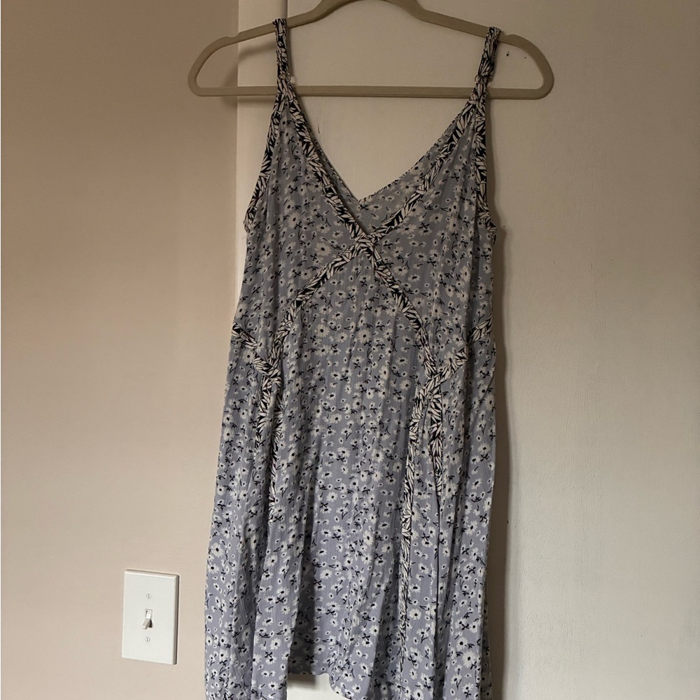 fab'rik Floral Mini Dress in Blue and White